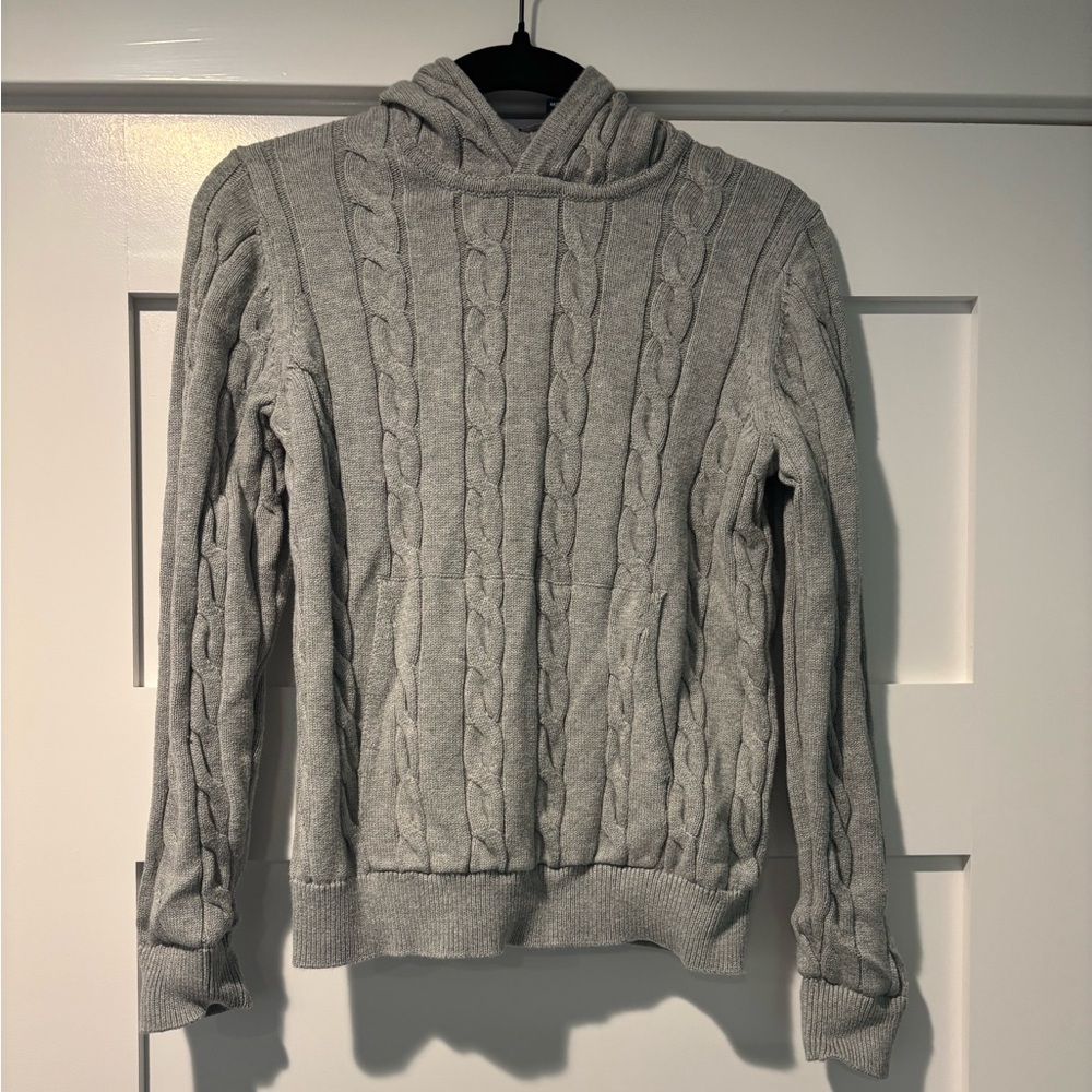 Brooks Brothers Gray Hooded cable knit sweater with front pocket Size Medium